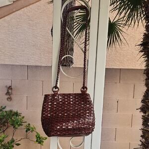 Dillards Chic Woven Brown Leather Shoulder Bag